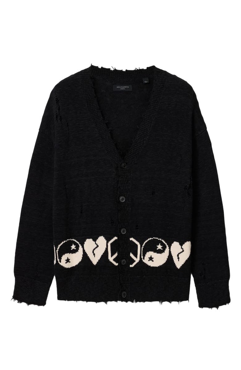 AllSaints Tabua Cotton Cardigan, Alternate, color, Black