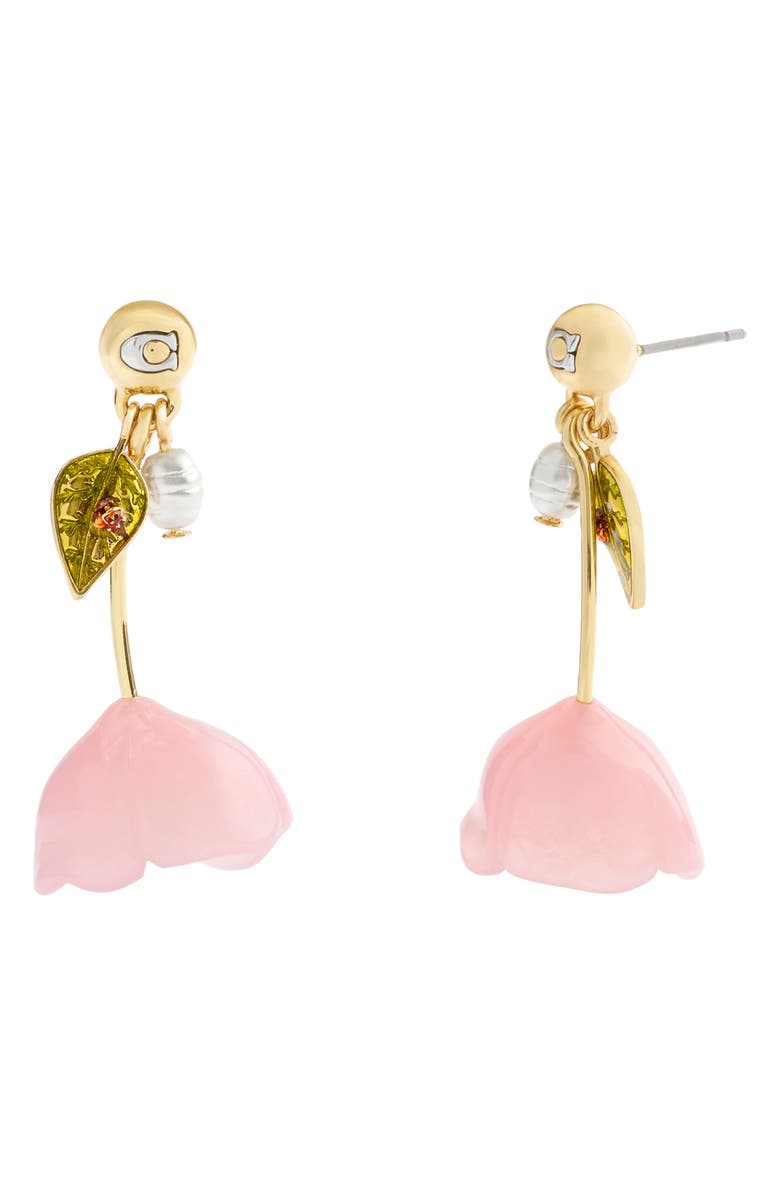 COACH Floral Drop Earrings, Main, color, Pink
