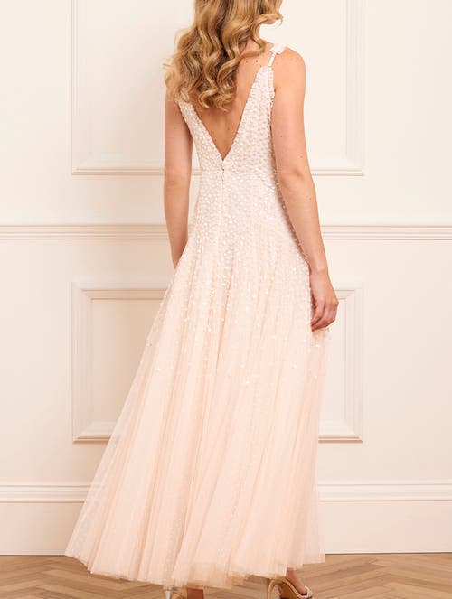 Needle & Thread Sequin Cascade Cami Plunge Gown In White