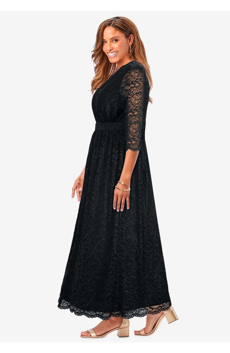 Jessica London Stretch Lace Maxi Dress, Alternate, color, Black