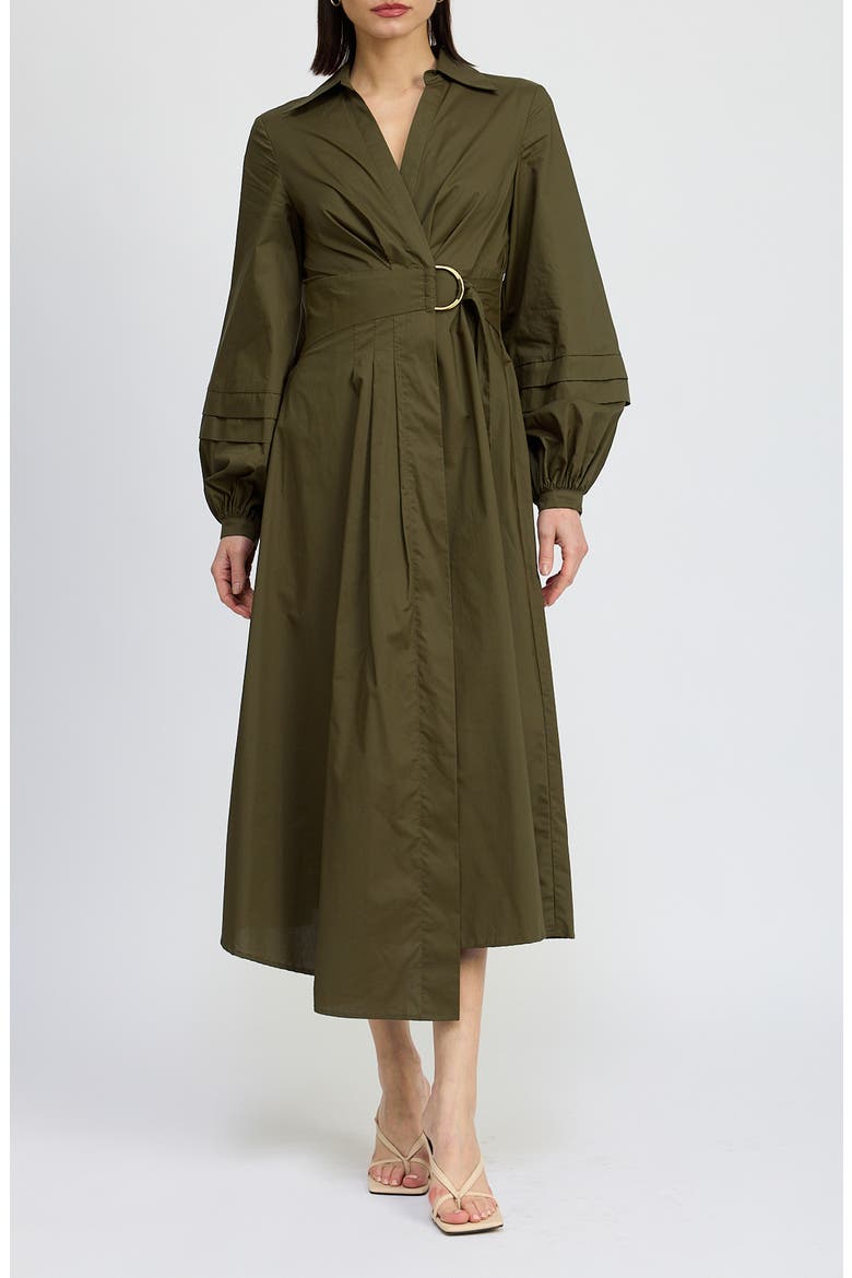 Berenger Long Sleeve Wrap Cotton Shirtdress, Main, color, OLIVE