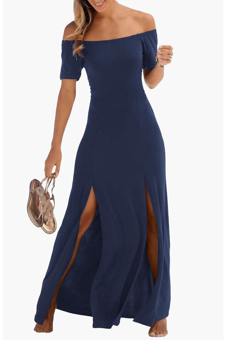 Women's Off Shoulder Maxi Dress, Main, color, Navy