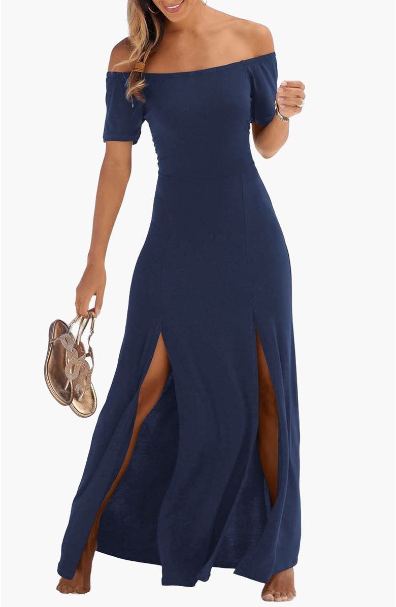 LASCANA Women's Off Shoulder Maxi Dress, Main, color, Navy