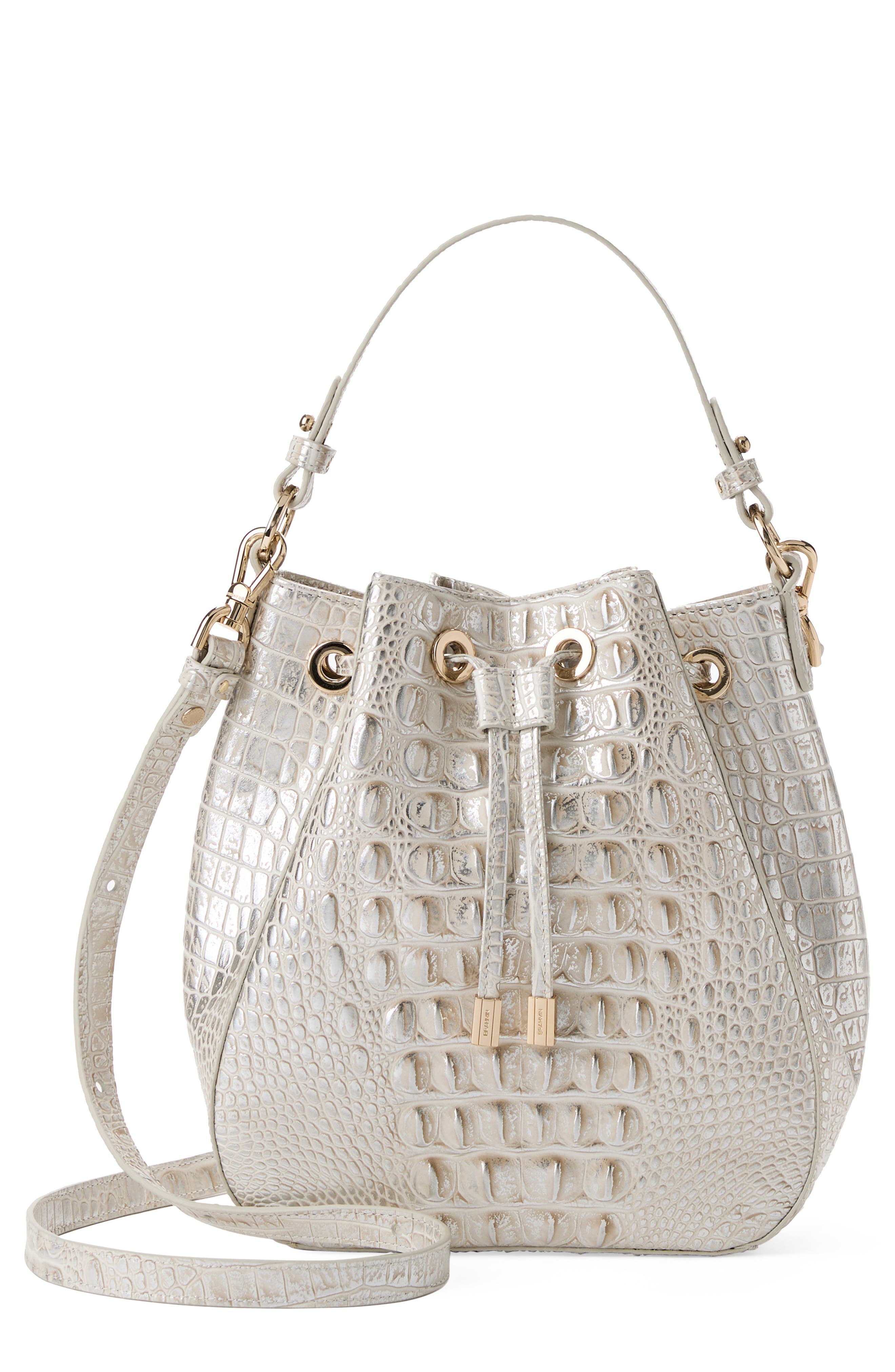 Brahmin Melinda Croc Embossed Leather Bucket Bag, Main, color, 