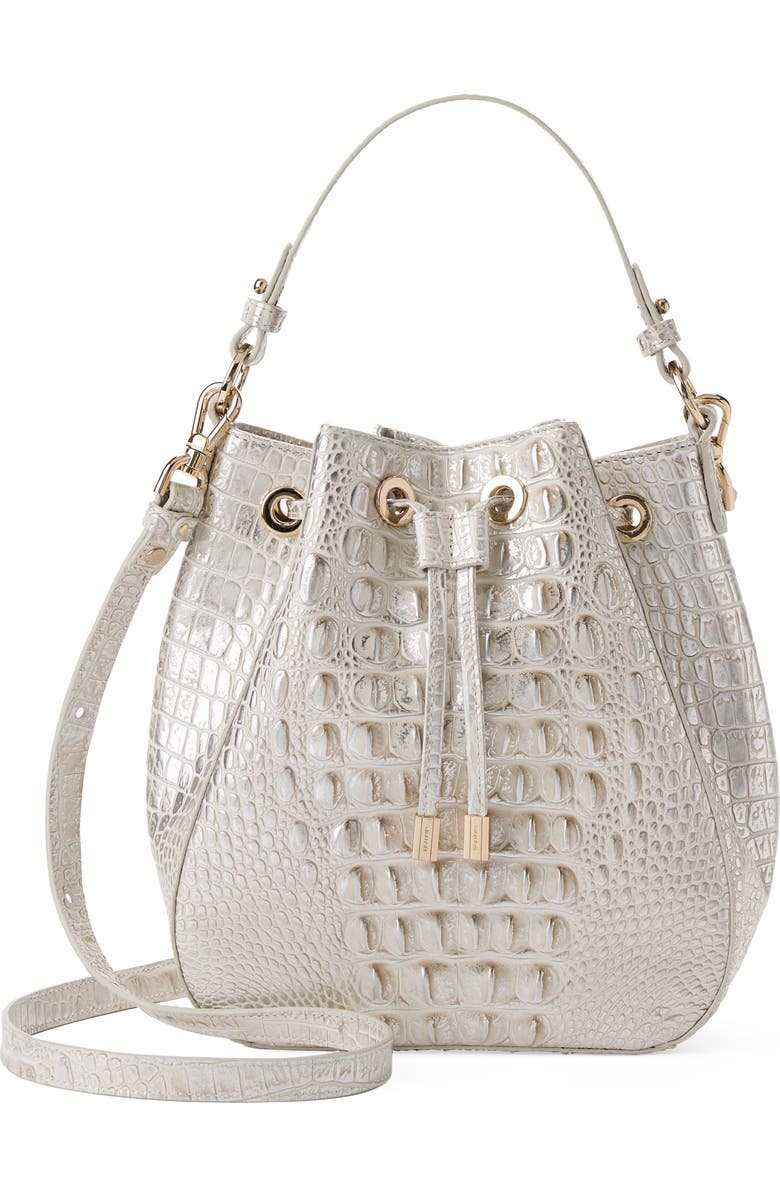 Brahmin Melinda Croc Embossed Leather Bucket Bag, Main, color,