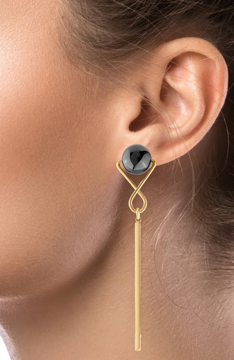 JARDIN Mismatched Bar Faux Pearl Linear Earrings, Alternate, color, Grey/ Gold