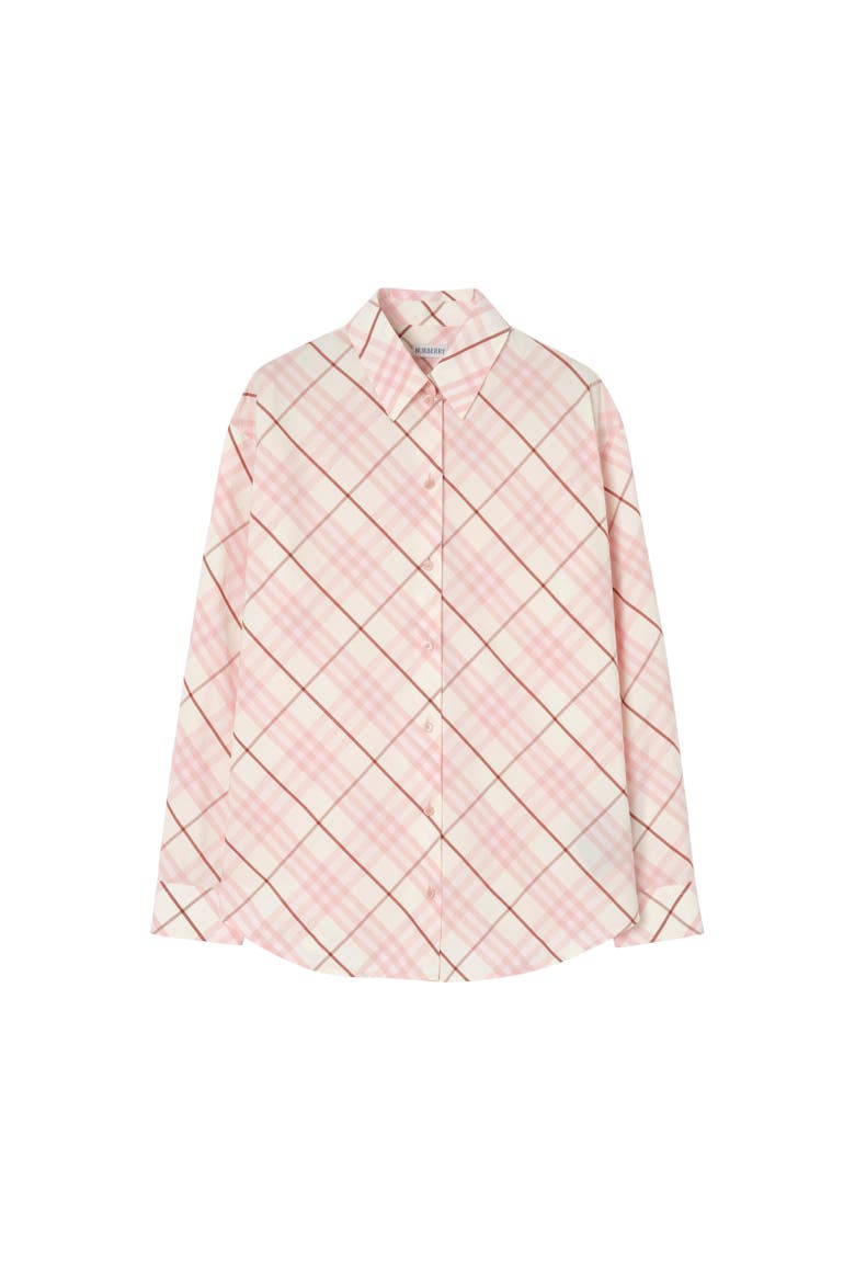 Relaxed Fit Check Cotton Shirt, Alternate, color, Flora pink