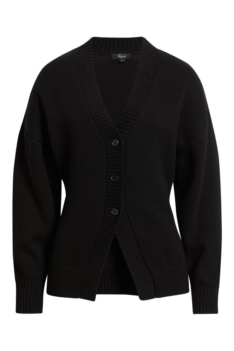 Philippa Cutaway Hem Cotton & Wool Blend Cardigan, Alternate, color, BLACK