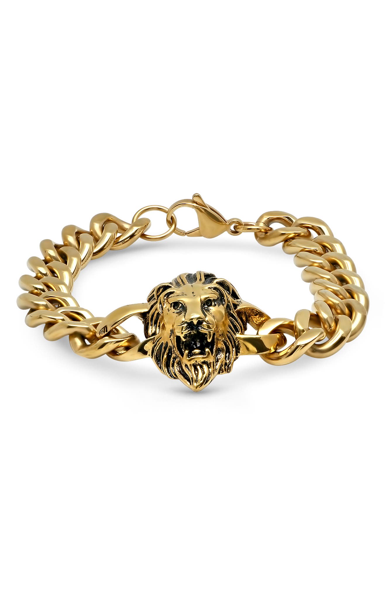 HMY JEWELRY 18K Gold Plated Stainless Steel Lion Head Bracelet