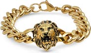 HMY JEWELRY 18K Gold Plated Stainless Steel Lion Head Bracelet