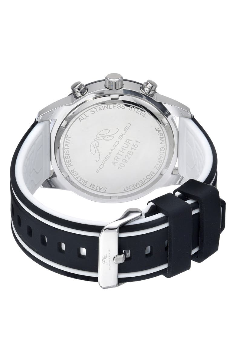 PORSAMO BLEU Arthur Chronograph Silicone Strap Watch, 44mm, Alternate, color, Silver/Black/White