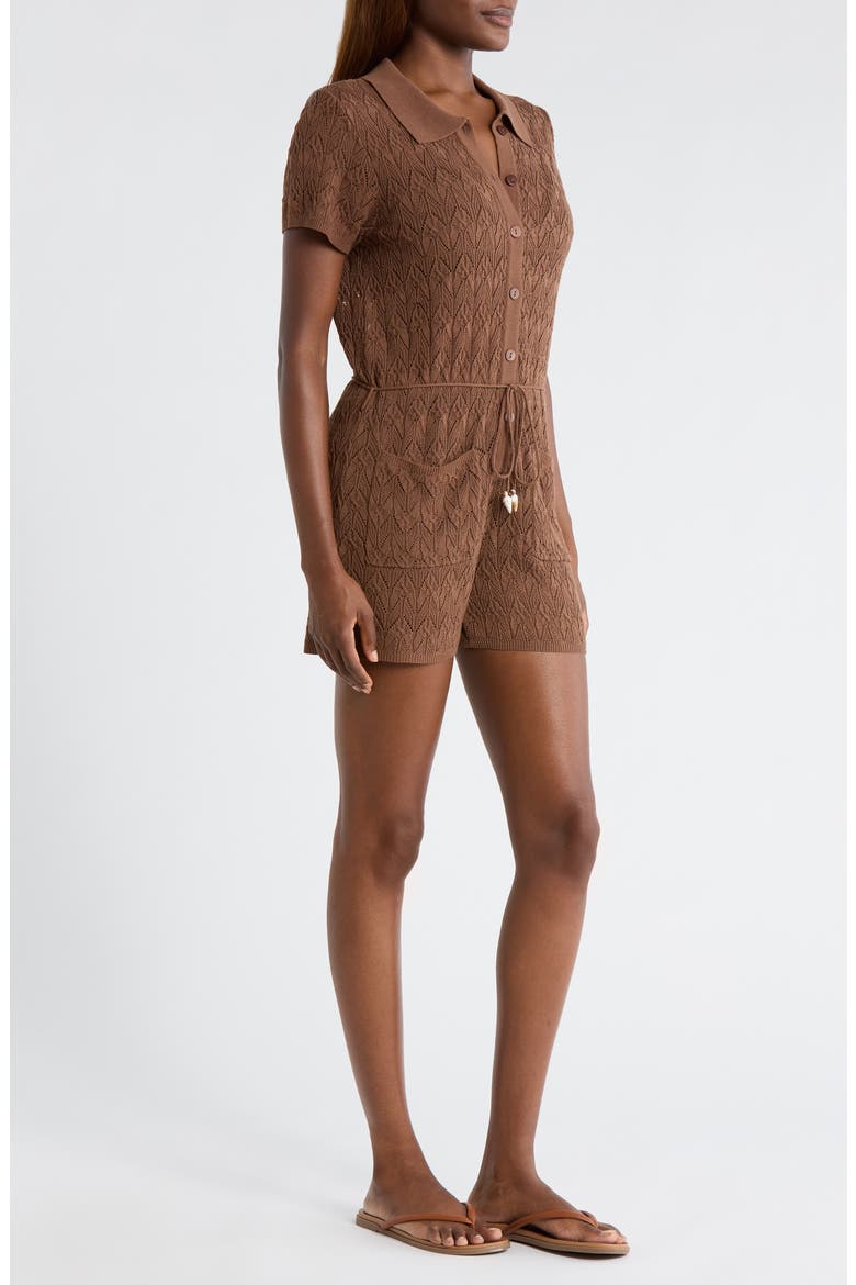 Pointelle Cover-Up Sweater Romper, Alternate, color, BROWN