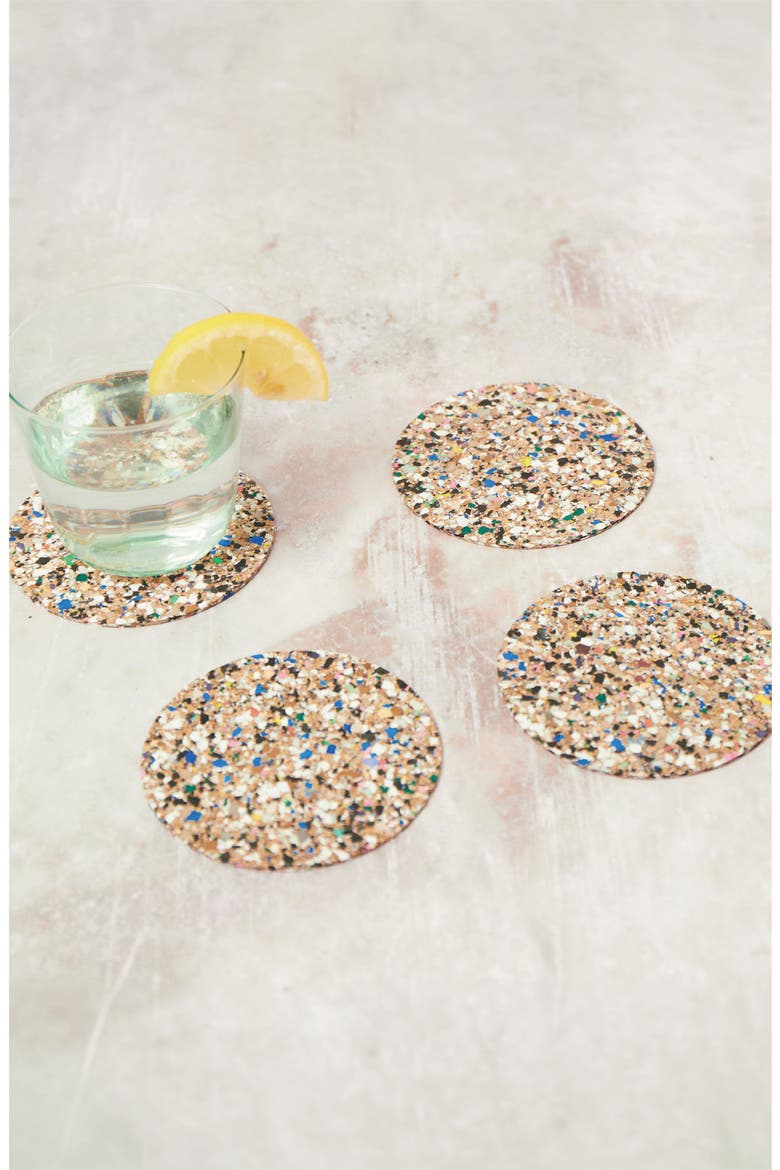 Beach Clean Round Coasters Set of 6, Main, color, Natural Cork
