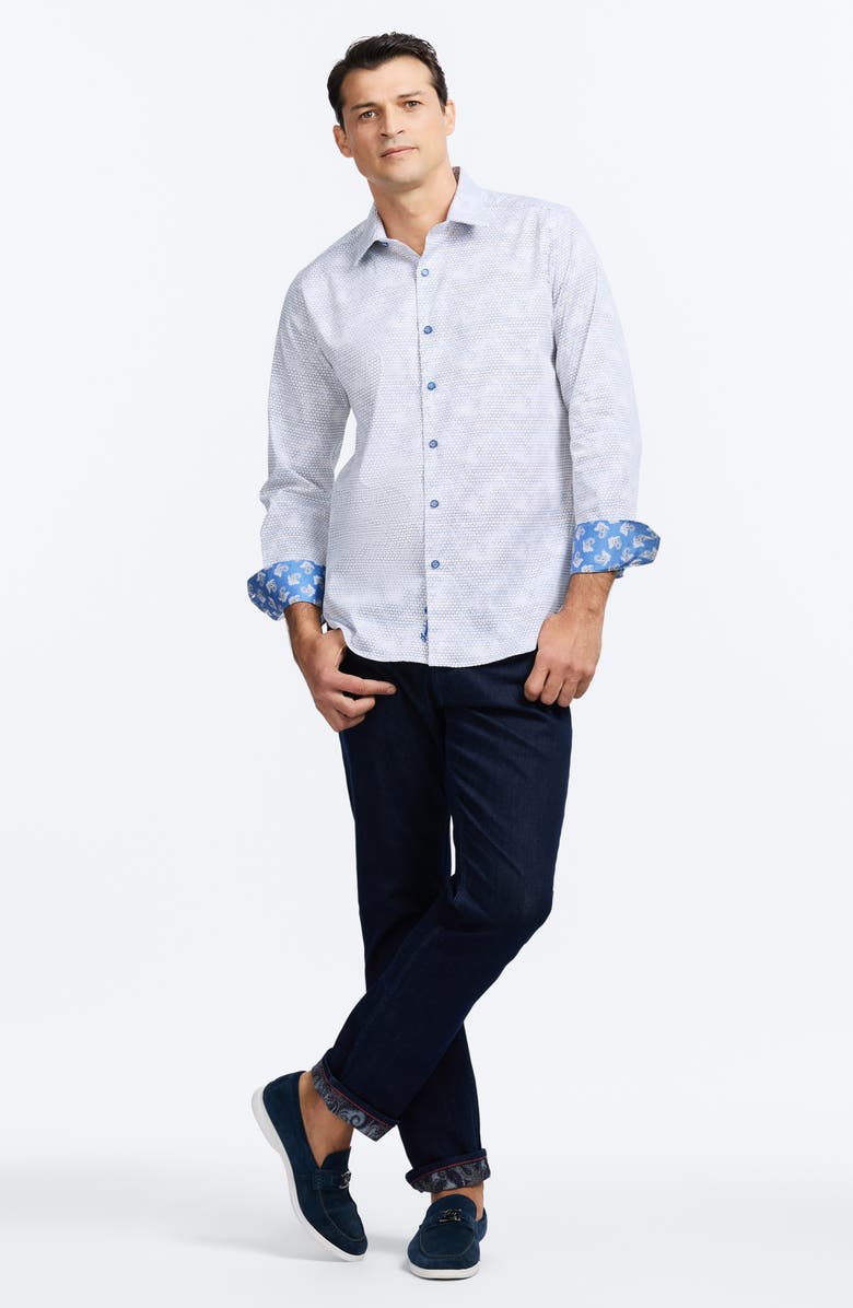 Robert Graham Akehurst Geo Print Stretch Cotton Button-Up Shirt, Alternate, color, Blue Multi