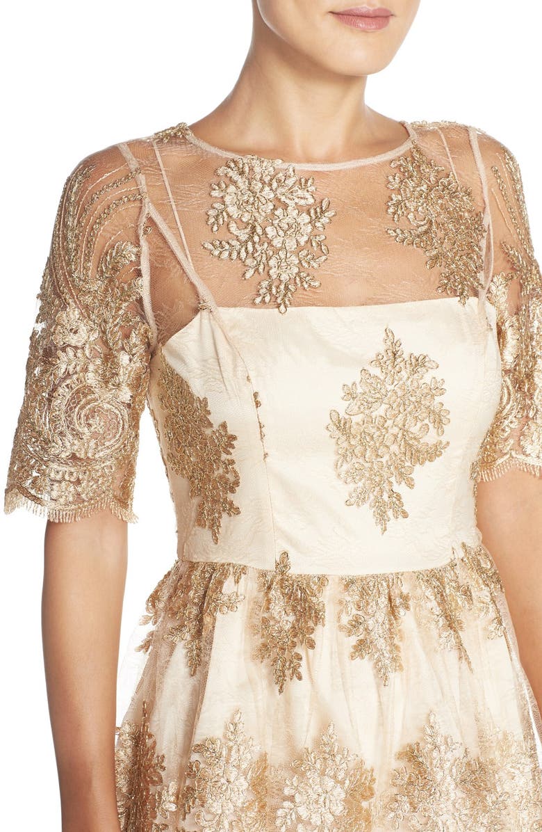 Adrianna Papell Embroidered Lace Fit & Flare Dress, Alternate, color, 