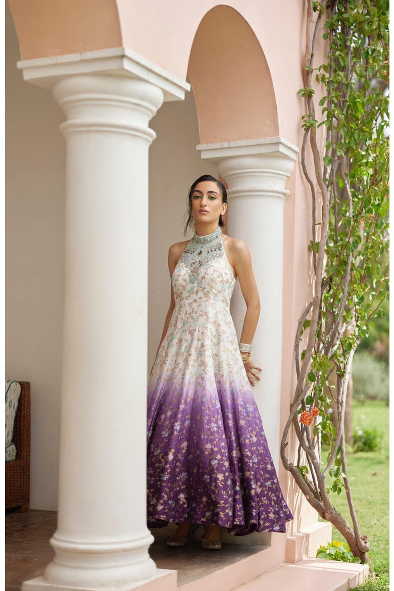 Maria Shaded Banarasi Jacquard Gown, Alternate, color, White Multi
