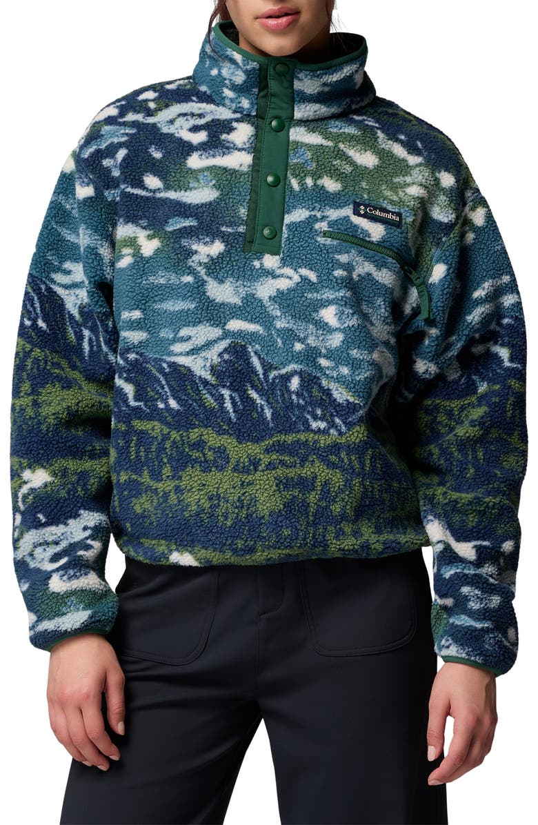 Columbia Helvetia II Print Crop Fleece Pullover, Main, color, Everblue Sisters Rain Forest