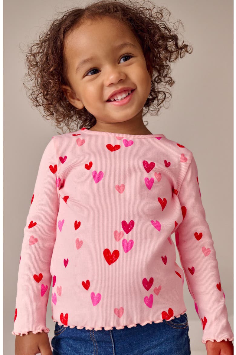Kids' Heart Graphic Ribbed T-Shirt, Alternate, color, PINK