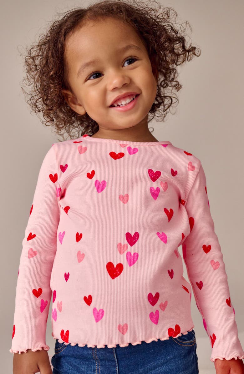 NEXT Kids' Heart Graphic Ribbed T-Shirt, Alternate, color, Pink