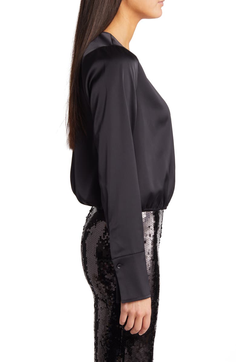 Good American Long Sleeve Stretch Satin Faux Wrap Top, Alternate, color,