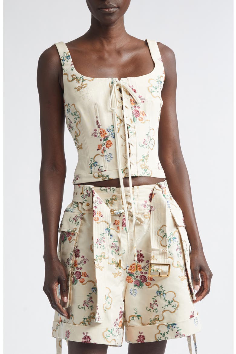 Distressed Floral Corset Top, Main, color, IVORY MULTICOLOUR