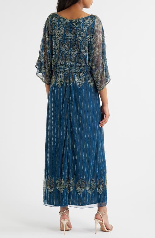 Pisarro Nights Beaded Cold Shoulder Cocktail Dress In Blue