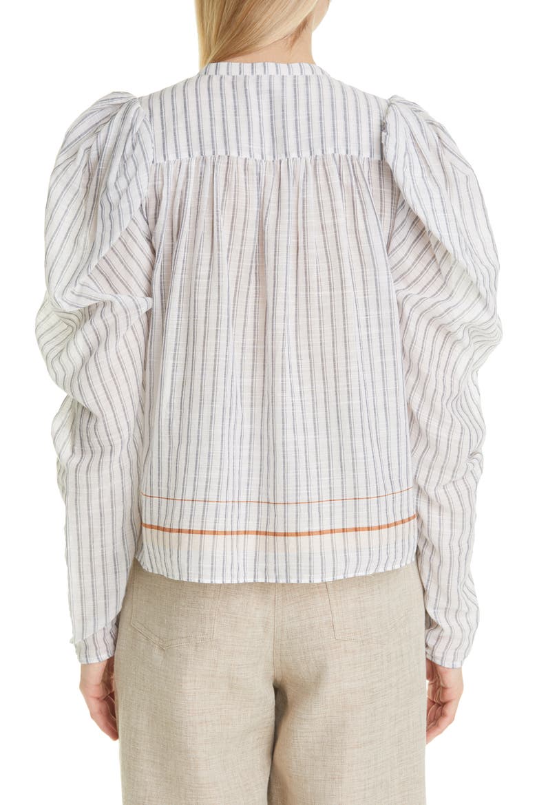 Nour Stripe Gathered Sleeve Blouse, Alternate, color, CLOUD