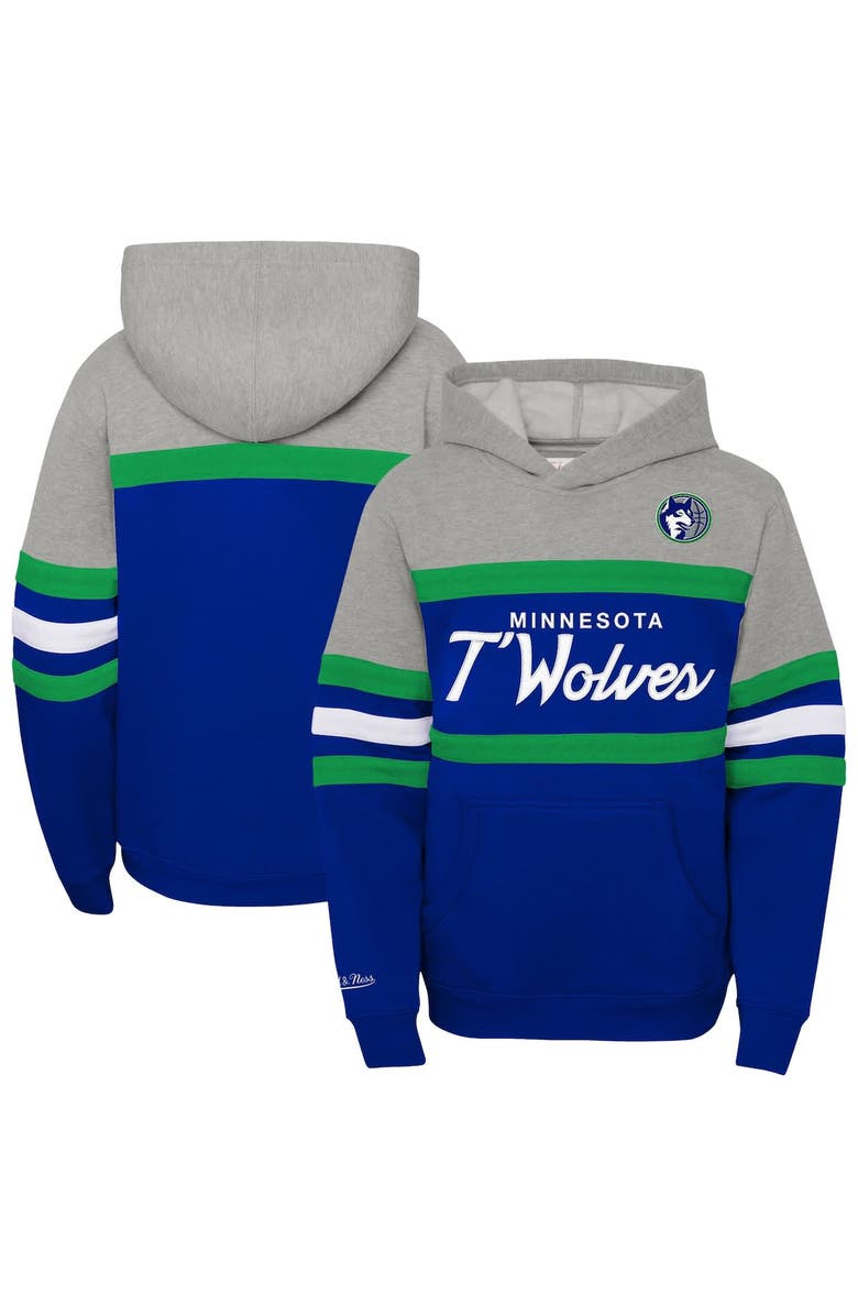 Mitchell & Ness Youth Mitchell & Ness Blue/Heather Gray Minnesota Timberwolves Hardwood Classics Head Coach Pullover Hoodie, Main, color, Blue