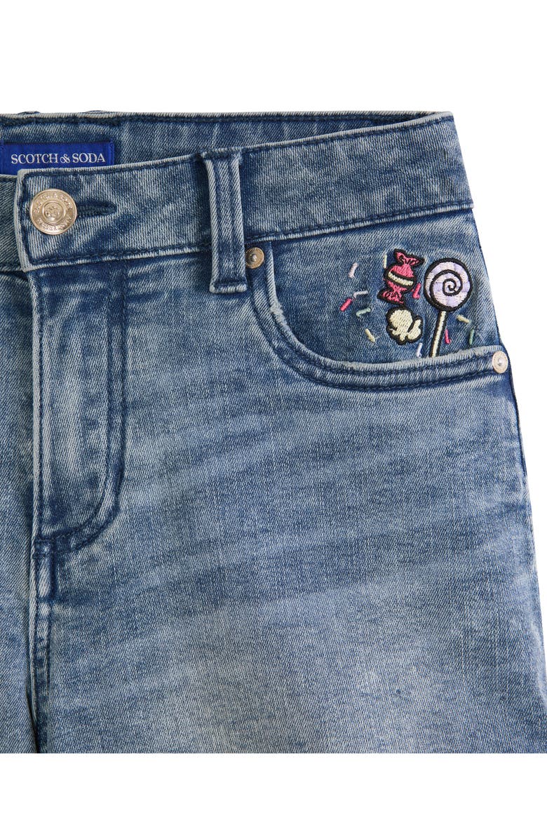 Scotch & Soda Kids' Embroidered Denim Shorts, Alternate, color, Medium Wash