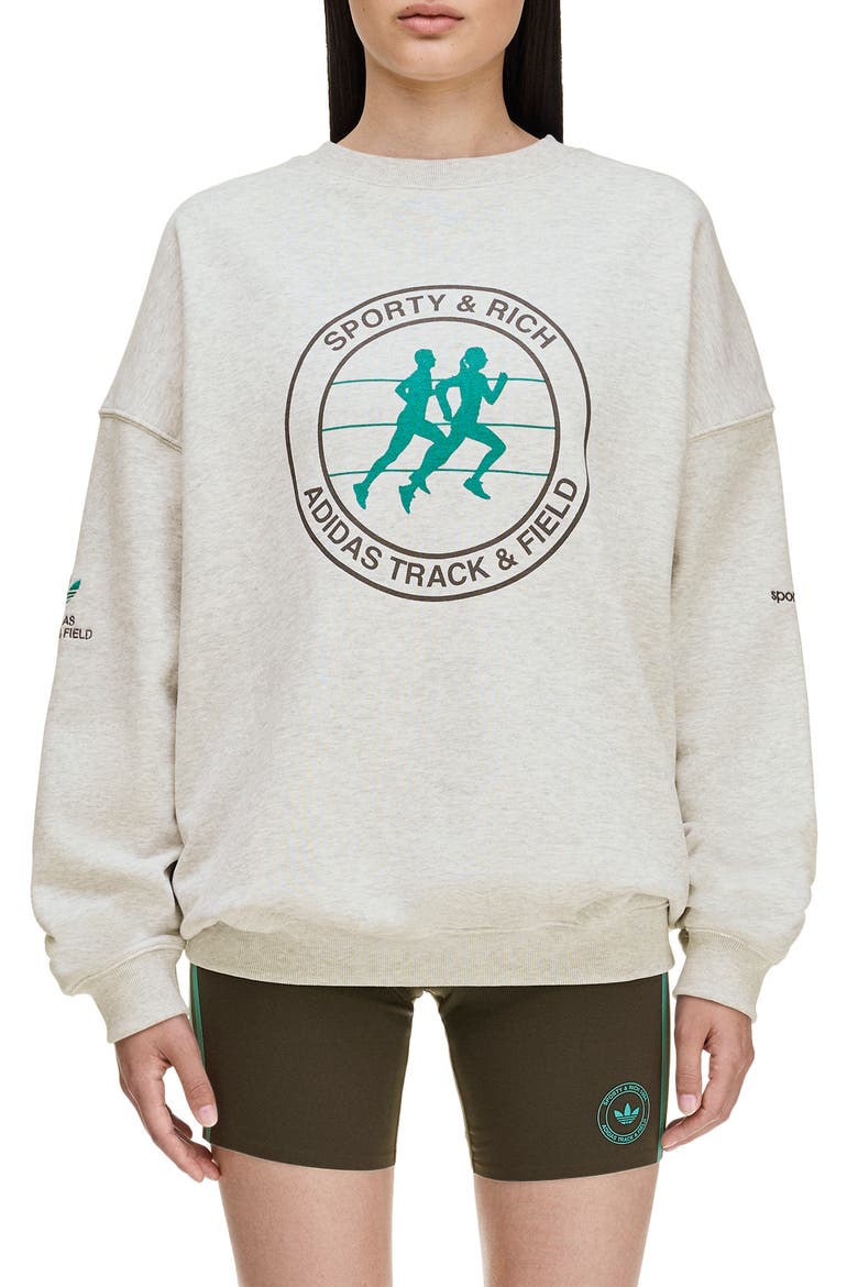 x Sporty & Rich Logo Graphic Sweatshirt, Main, color, LIGHT GREY HEATHER