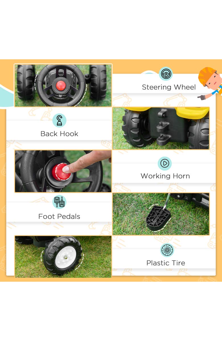 Aosom Kids Pedal Digger with Horn, Alternate, color, Yellow