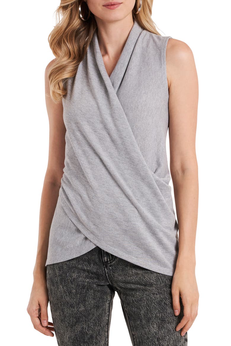 Wrap Front Sleeveless Top, Main, color, SILVER HEATHER