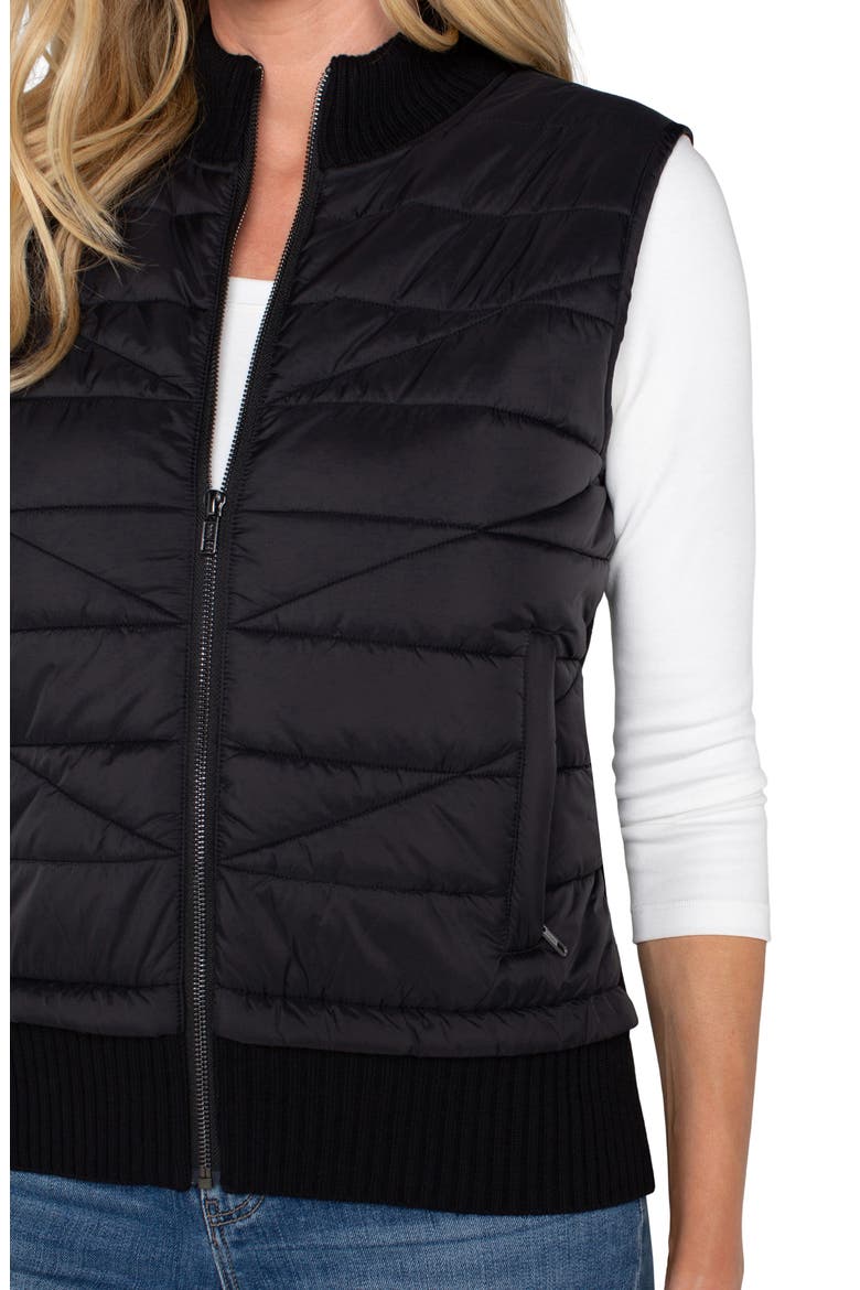 Quilted Mixed Media Vest, Alternate, color, BLACK