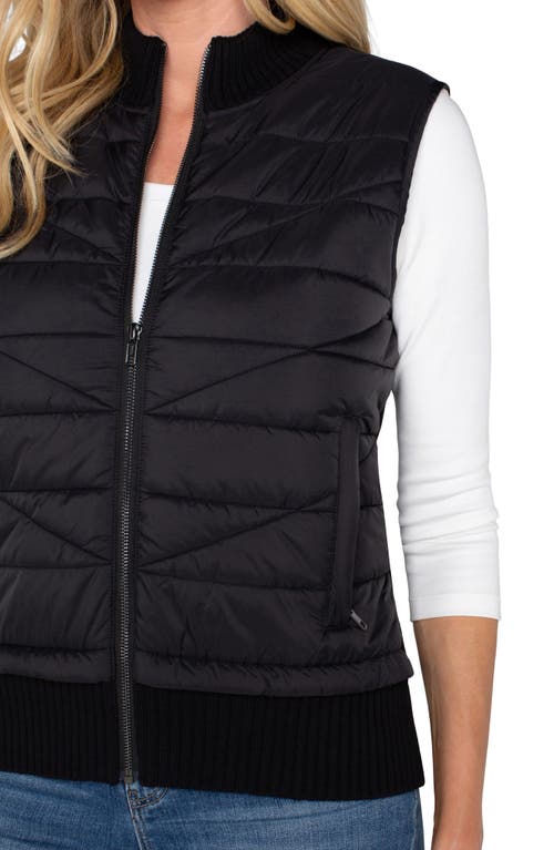 Liverpool Los Angeles Quilted Mixed Media Vest In Black