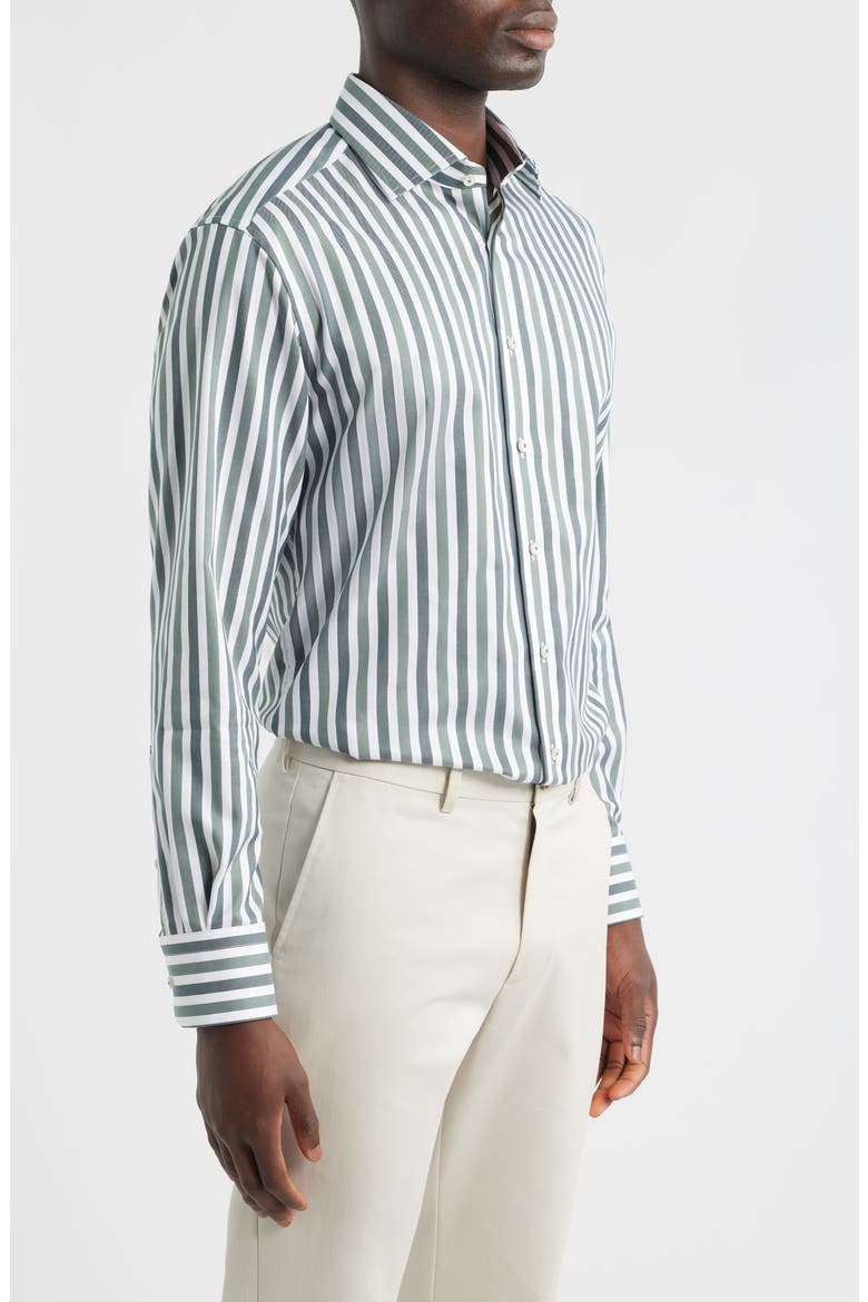 Modern Fit Stripe Non-Iron Cotton Twill Dress Shirt, Alternate, color, DARK GREEN