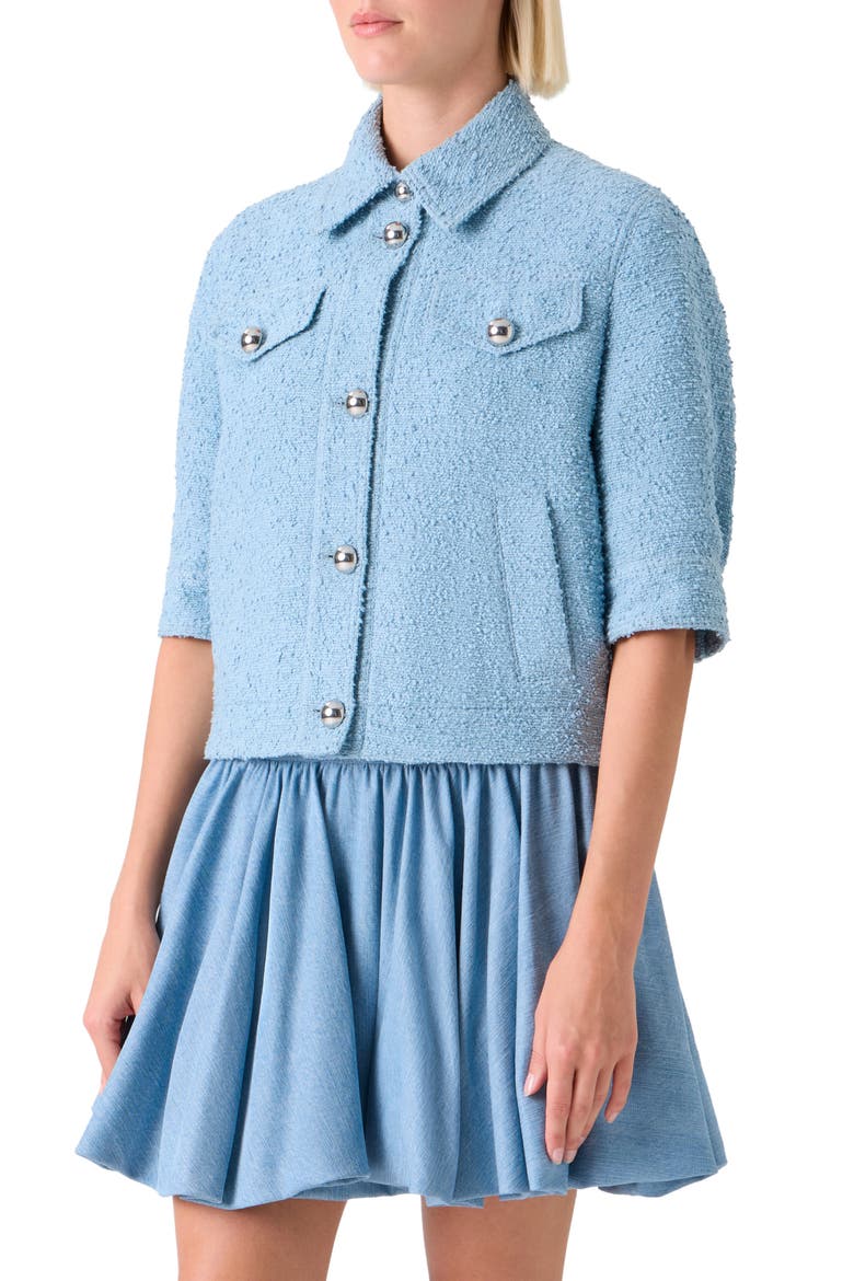 Cotton Blend Bouclé Jacket, Alternate, color, SKY BLUE