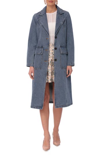 Shop Avec Les Filles Relaxed Blazer Denim Trench Coat In Essex Blue Wash