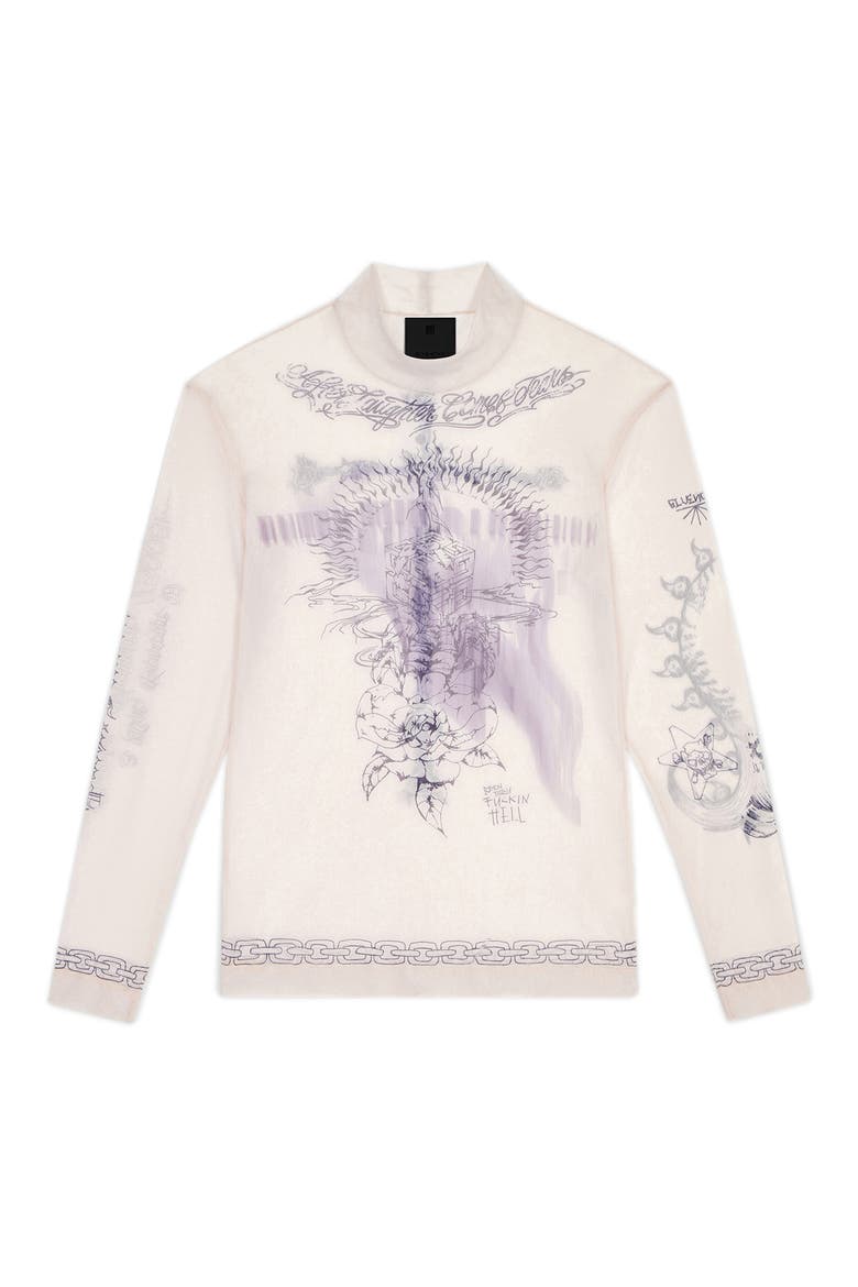 Tattoo Shrine Long Sleeve Mesh Top, Alternate, color, BEIGE