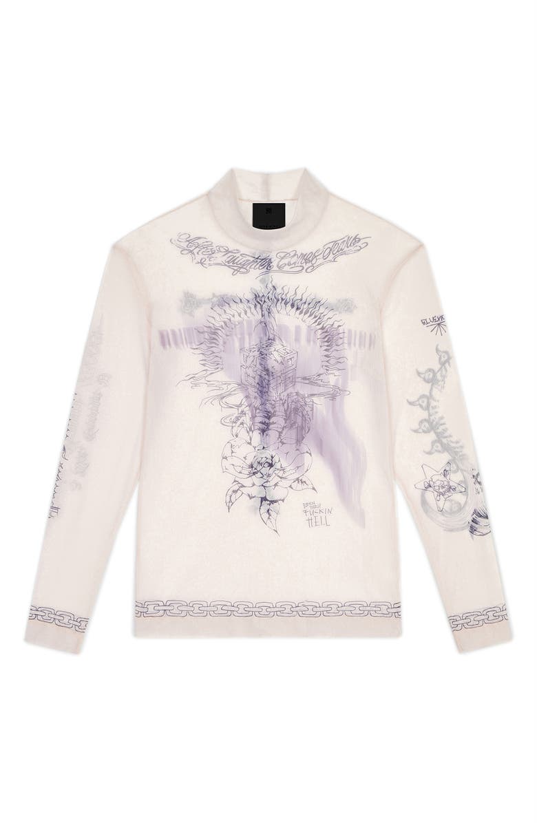 Givenchy Tattoo Shrine Long Sleeve Mesh Top, Alternate, color,