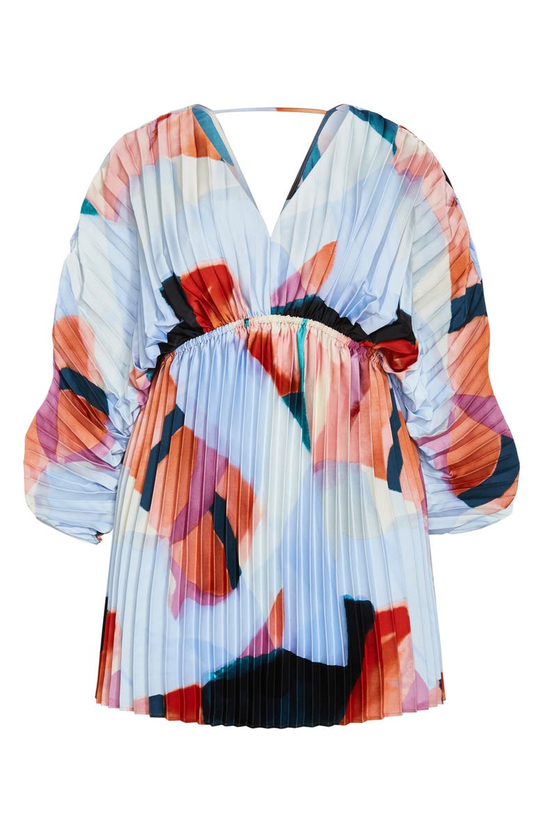 City Chic Chloe Print Pleated Long Sleeve Satin Minidress, Alternate, color, Aspect