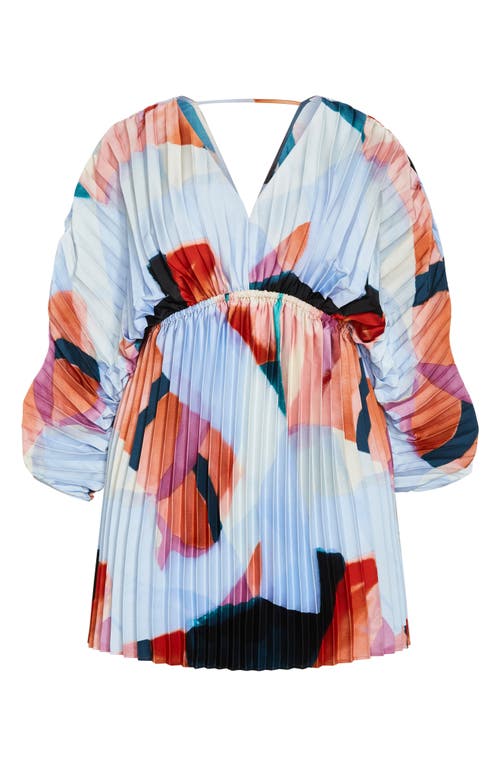 Shop City Chic Chloe Print Pleated Long Sleeve Satin Minidress