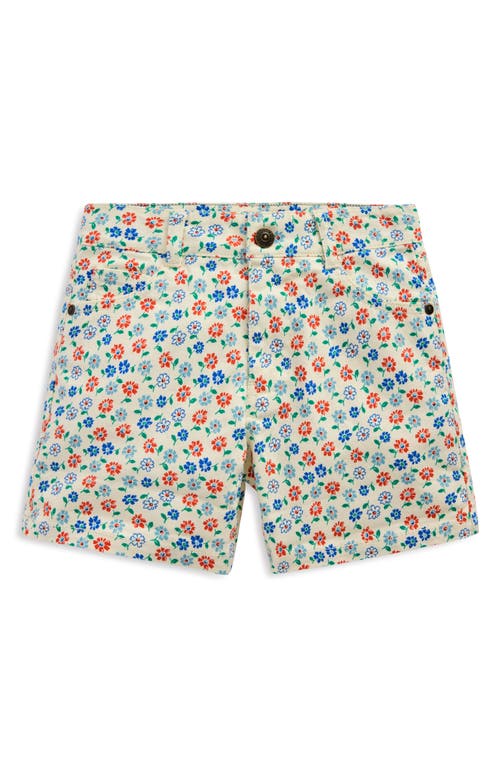 Mini Boden Kids' Floral Denim Shorts In Vanilla White Vintage Daisy