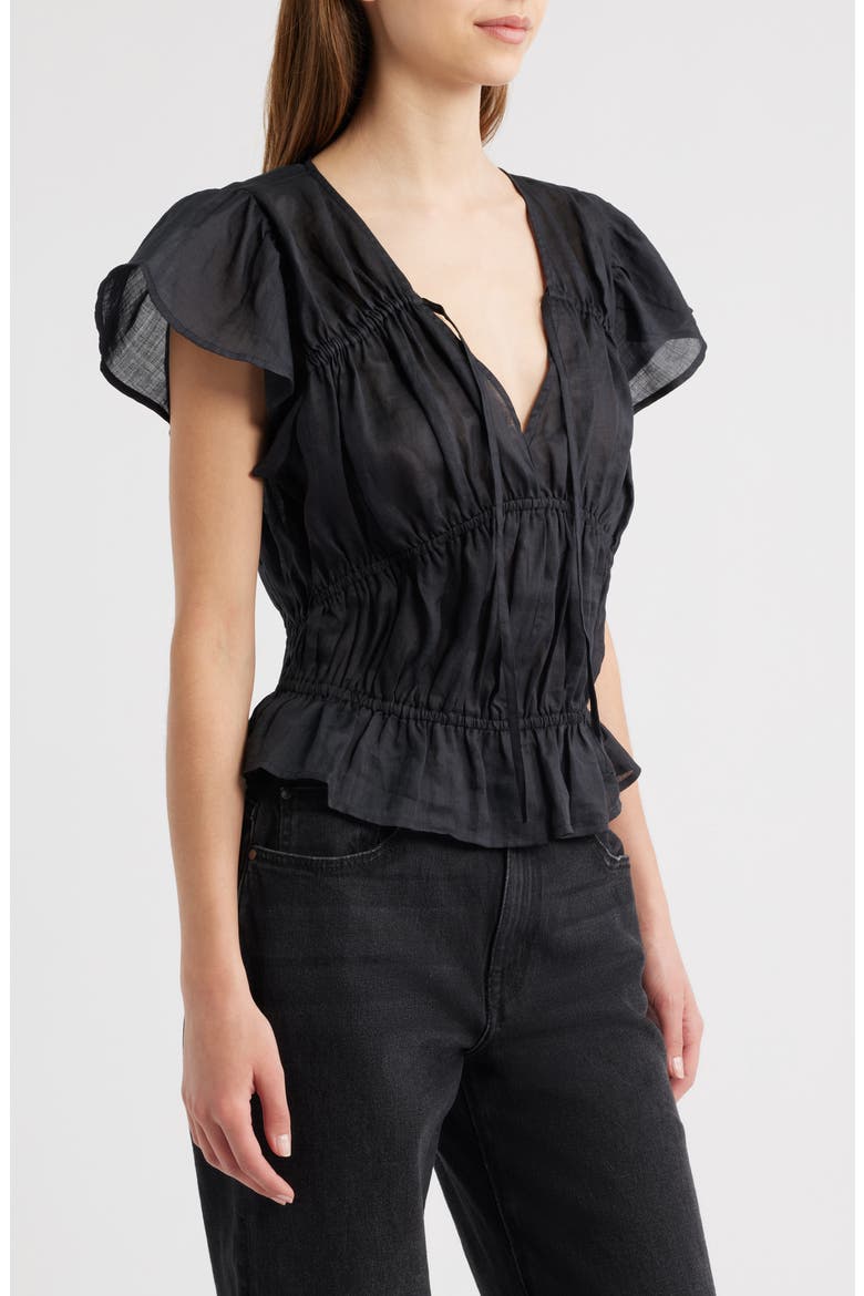 Valentina Tiered Flutter Sleeve Top, Alternate, color, BLACK
