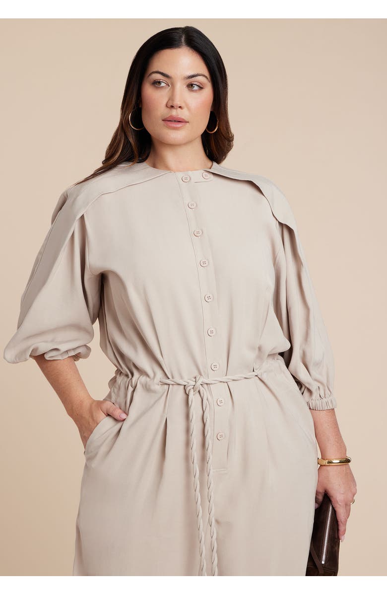 ELOQUII Jumpsuit W Cord Tie, Alternate, color, Ecru