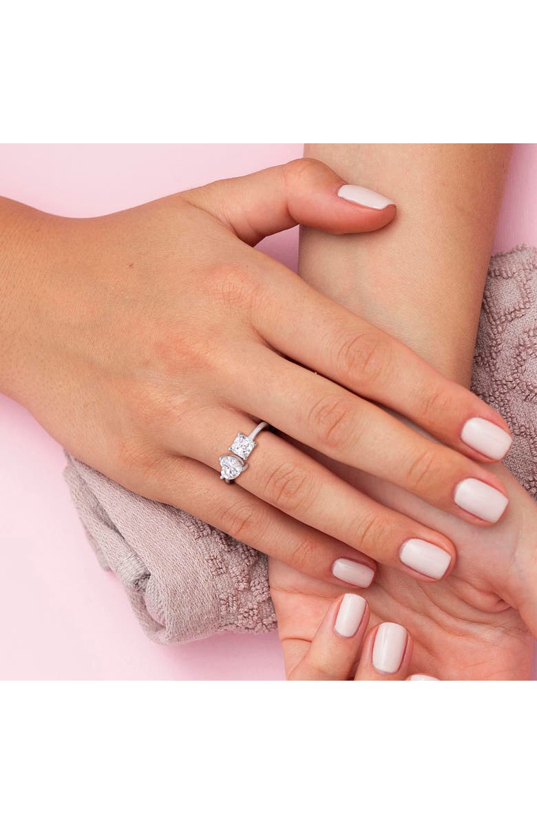 Julianna B. Moissanite Heart 2-Stone Ring, Alternate, color, Sterling Silver