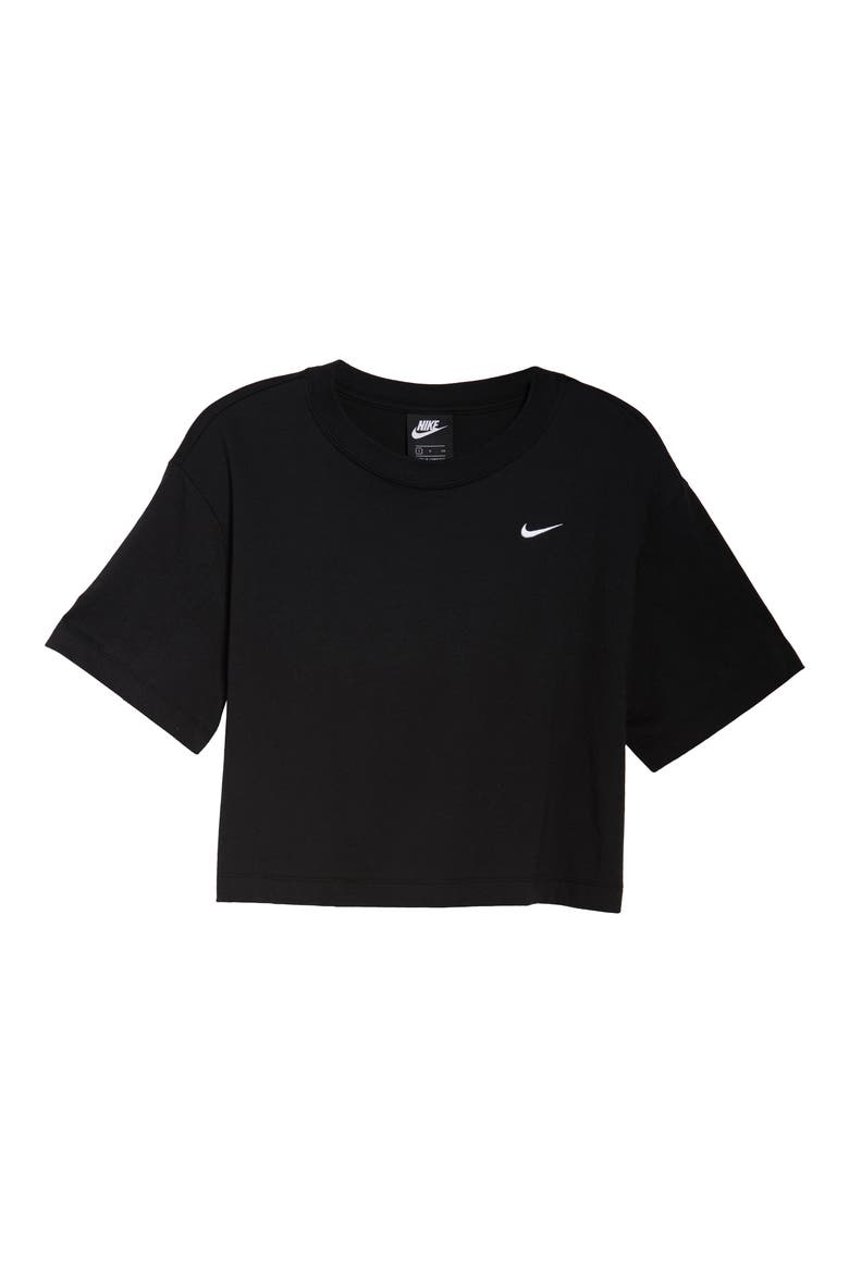 Sportswear Essential Crop Organic Cotton Tee, Alternate, color, BLACK/ WHITE