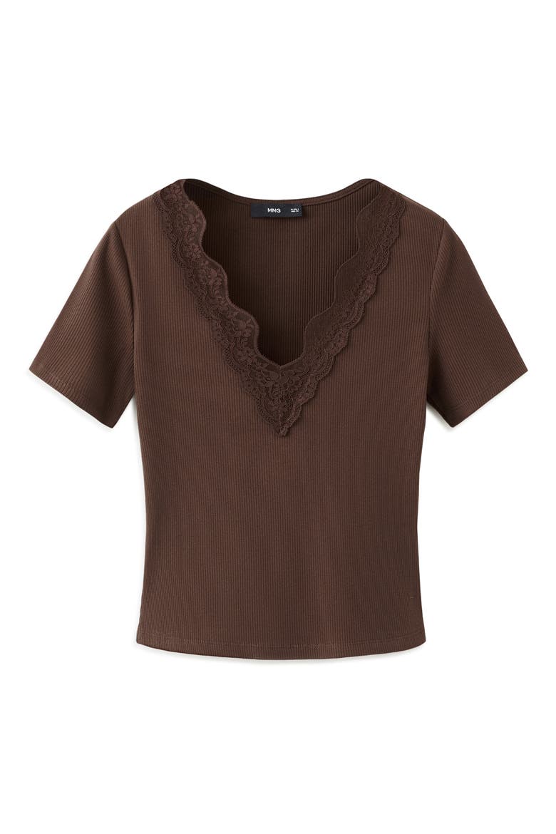Lace Trim Rib Knit Crop Top, Alternate, color, BROWN