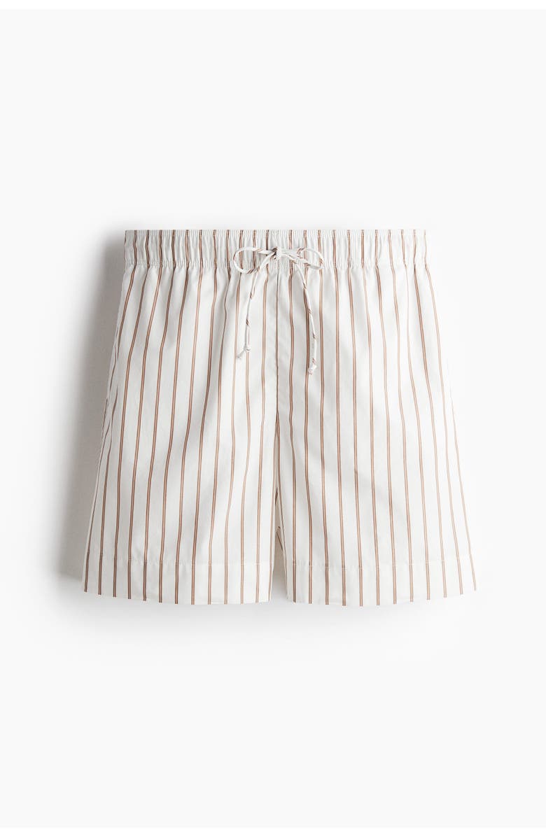 H&M Cotton Drawstring Shorts, Main, color, White/Beige Striped