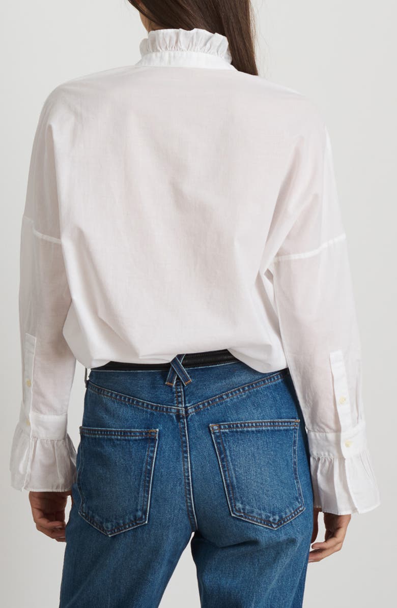 Alex Mill Blake Ruffle Neck Cotton Button-Up Shirt, Alternate, color, 