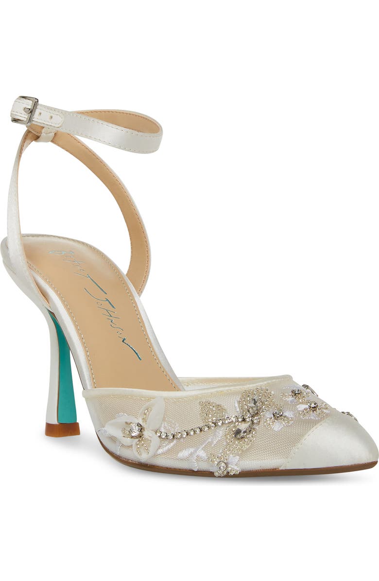 Betsey Johnson Micki Crystal Lace Ankle Strap Pump, Main, color,
